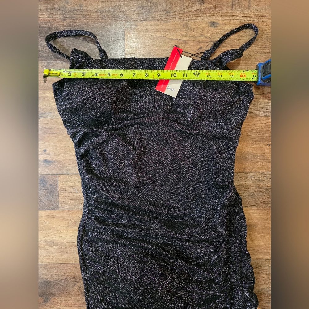 Popilush Women's Black Sparkly Square Neck Ruched Cocktail Midi Dress Size XL - Picture 11 of 13